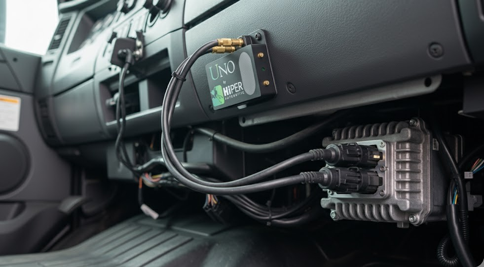 HiPER UNO hardware connected inside a vehicle